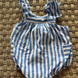 Jacadi Blue and White Striped Sleeveless Baby Romper